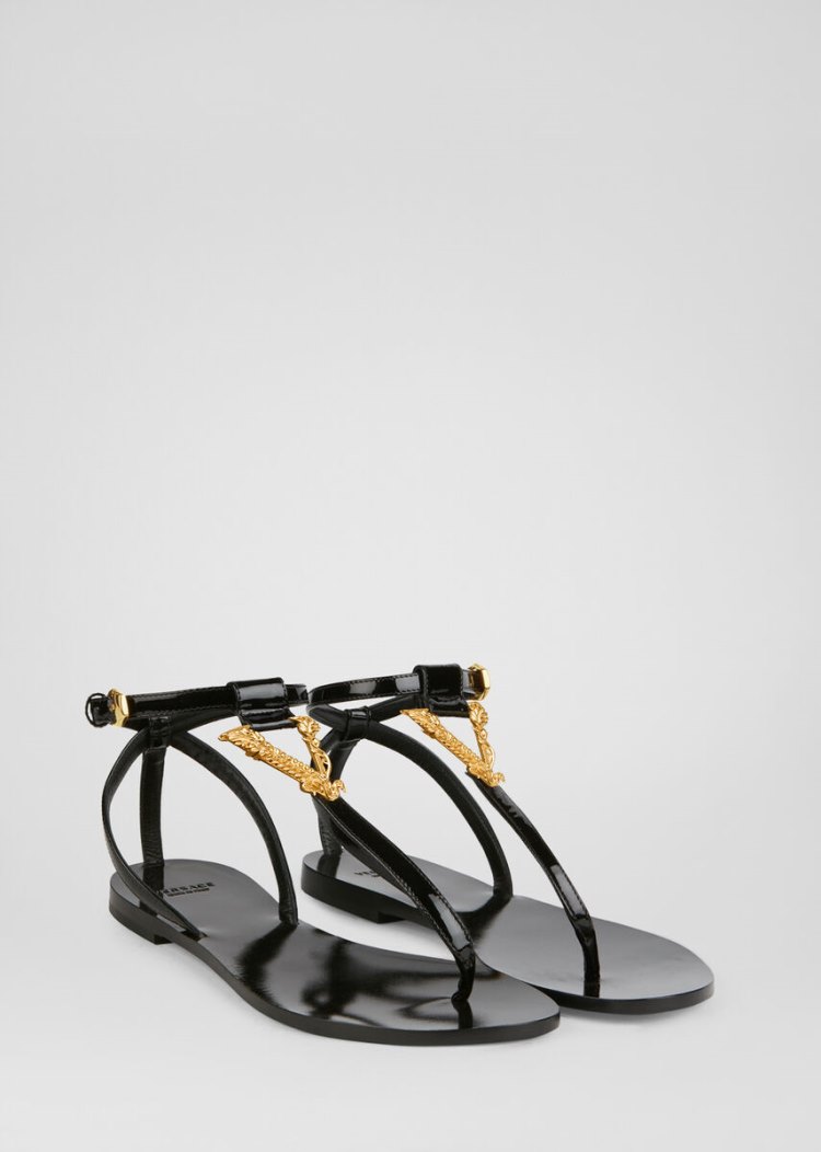 Versace Virtus φλατ Sandals σανδαλια γυναικεια μαυρα | OGZU73G