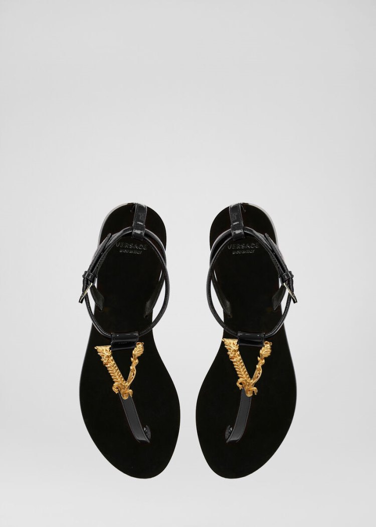 Versace Virtus φλατ Sandals σανδαλια γυναικεια μαυρα | OGZU73G
