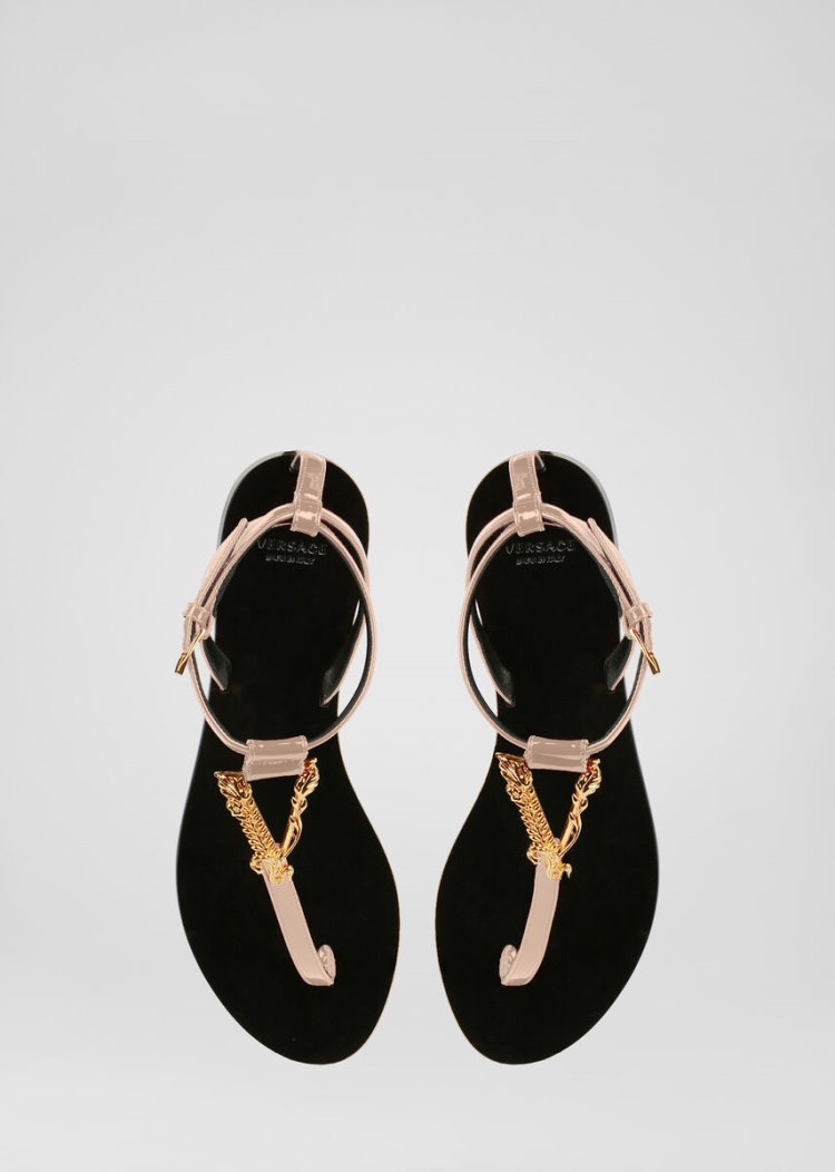 Versace Virtus φλατ Sandals σανδαλια γυναικεια Χακί | QRKPBBK
