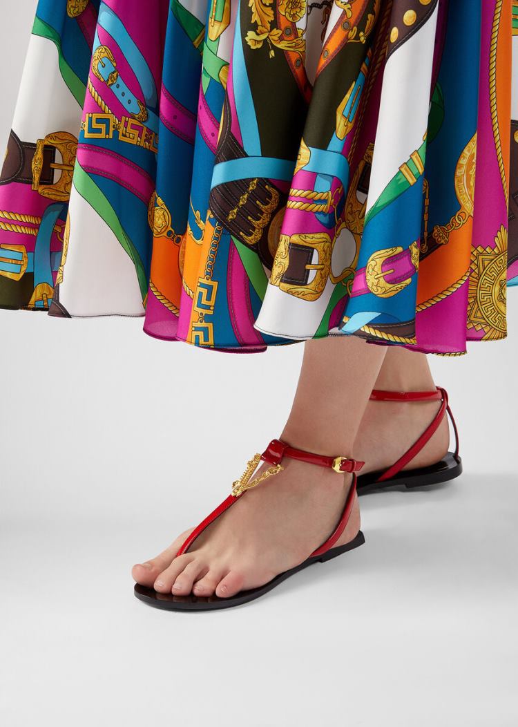 Versace Virtus φλατ Sandals σανδαλια γυναικεια κοκκινα | YSWL04G