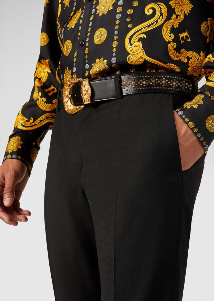 Versace Western Logo Belt ζωνη ανδρικα μαυρα | WCT2TV3