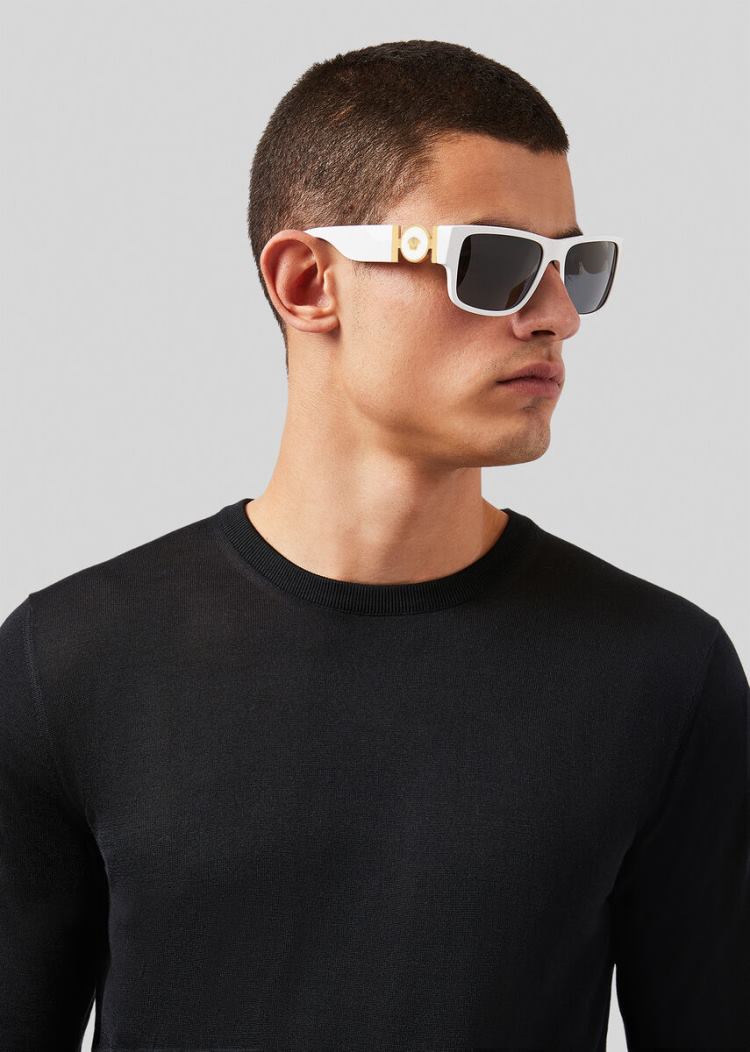 Versace White Squared Medusa Medallion γυαλια ηλιου ανδρικα ασπρα | NGBO1H0