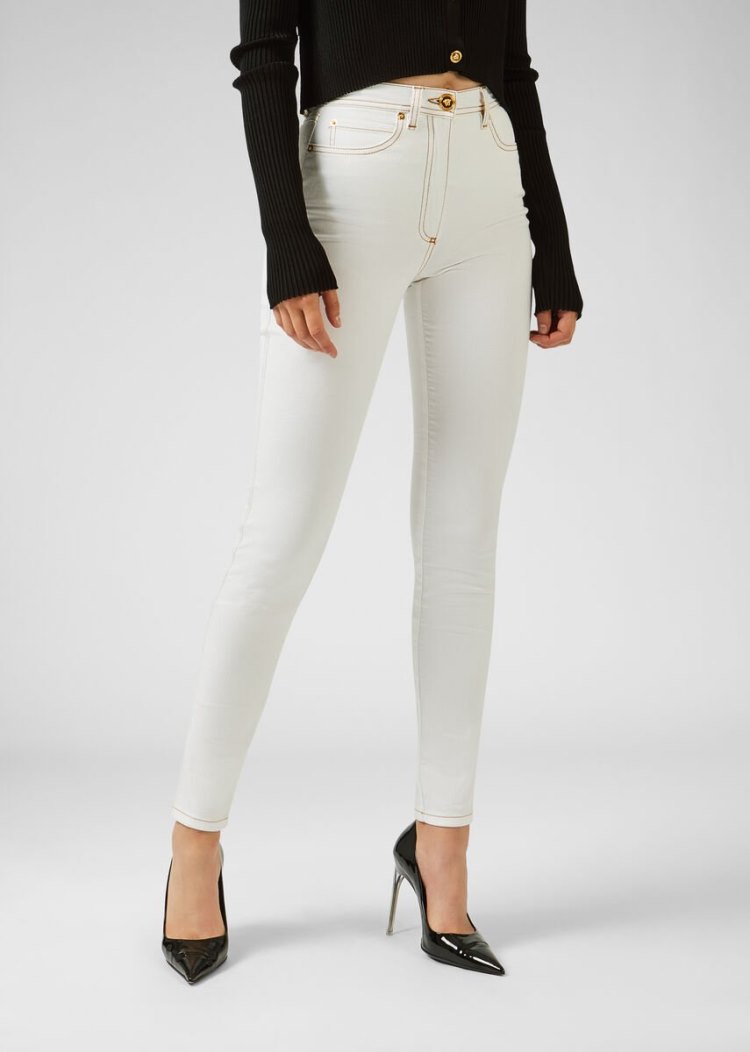 Versace White Wash V-Stitch Skinny Jeans τζιν παντελονι γυναικεια ασπρα | ZUBOJY0