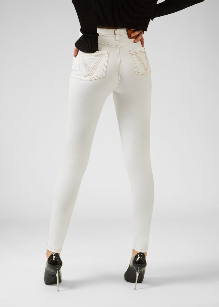 Versace White Wash V-Stitch Skinny Jeans τζιν παντελονι γυναικεια ασπρα | ZUBOJY0