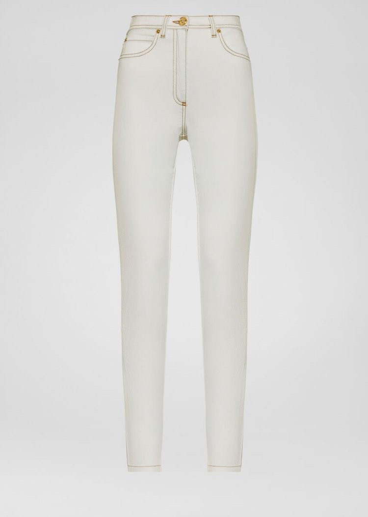 Versace White Wash V-Stitch Skinny Jeans τζιν παντελονι γυναικεια ασπρα | ZUBOJY0