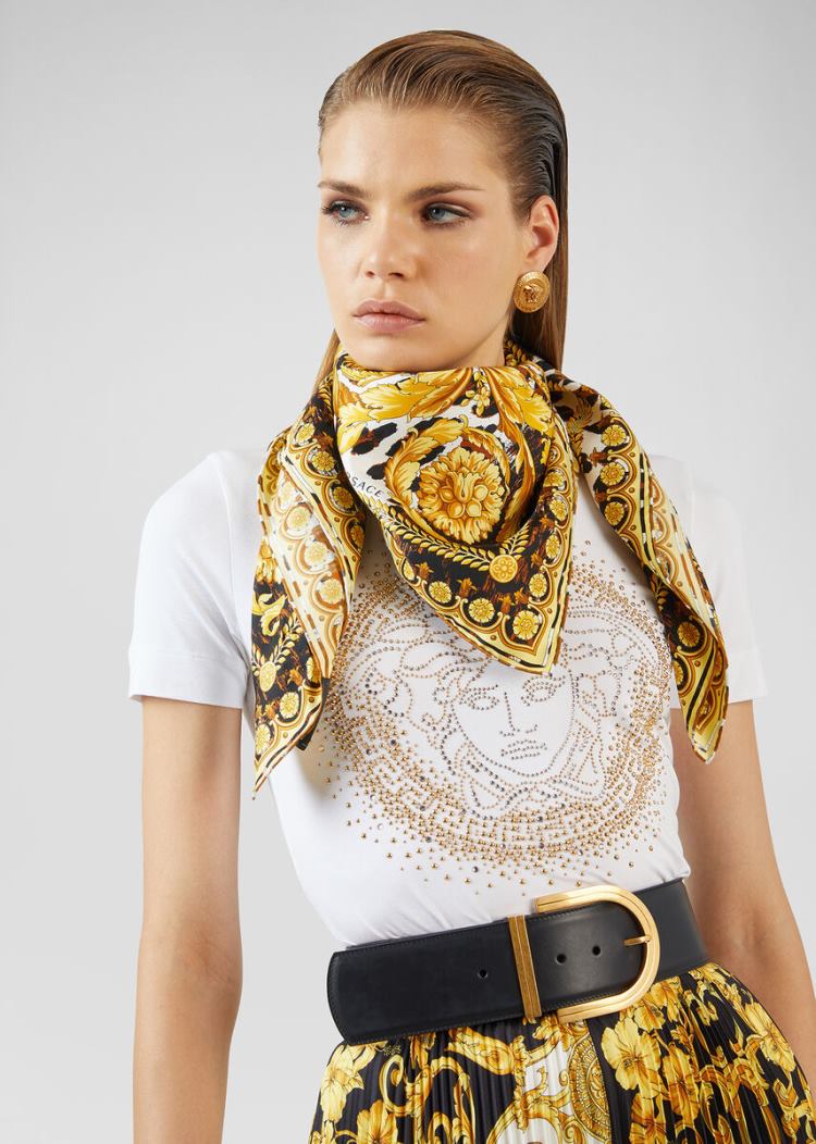 Versace Wild Barocco Print Silk Foulard γυναικεια χρυσο χρωμα | LIPP8N1