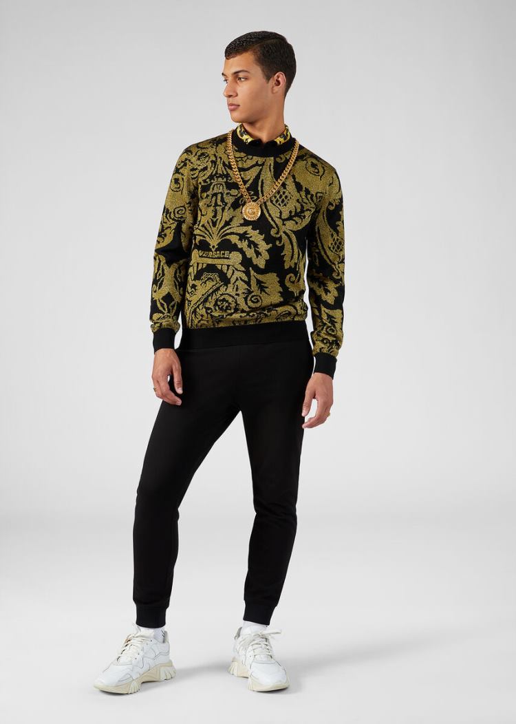 Versace Wool-Blend Barocco πουλοβερ Πουλόβερ ανδρικα λεοπαρ | HVM07JS