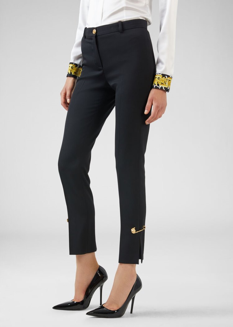 Versace Wool Formal Trousers παντελόνι γυναικεια μαυρα | 4YEAXHN
