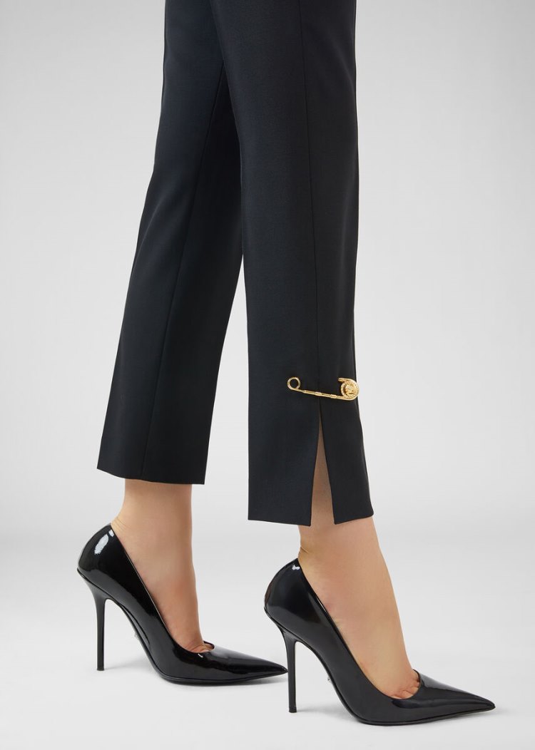 Versace Wool Formal Trousers παντελόνι γυναικεια μαυρα | 4YEAXHN