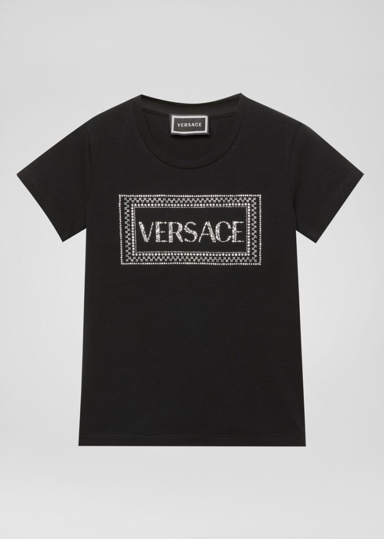Versace Young 90s Vintage Logo T Shirt μπλουζακια παιδικα μαυρα | HBCSGNW