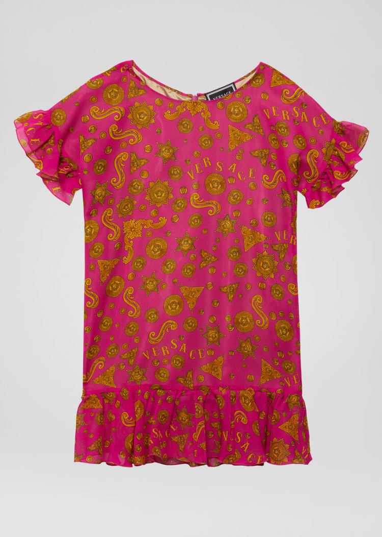 Versace Young Barocco Western Print φορεμα φορεμα παιδικα φουξια ροζ | EUDGCHQ