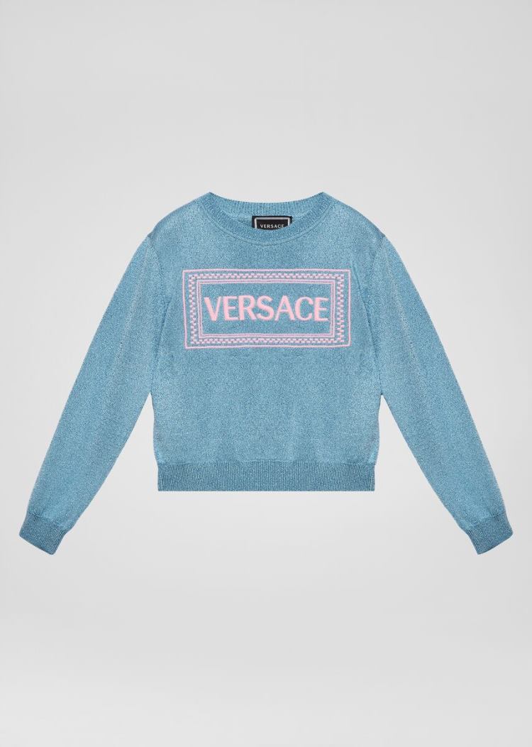 Versace Young Embroidered 90s Vintage Logo πουλοβερ Πουλόβερ παιδικα μπλε | 0MXIW2J