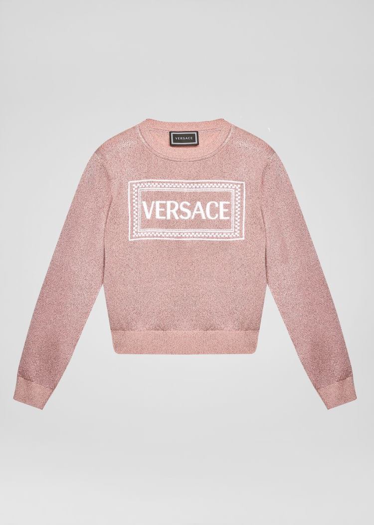 Versace Young Embroidered 90s Vintage Logo πουλοβερ Πουλόβερ παιδικα ροζ | P3XHFQW