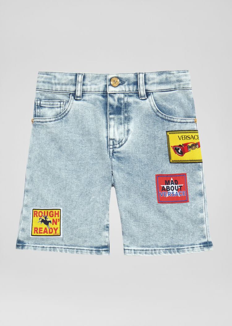 Versace Young Embroidered Patch Denim Shorts σορτσ παιδικα Πολύχρωμο | P4HW4MS