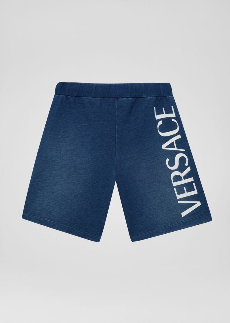 Versace Young Logo Denim Shorts σορτσ παιδικα μπλε | E6E7SWN