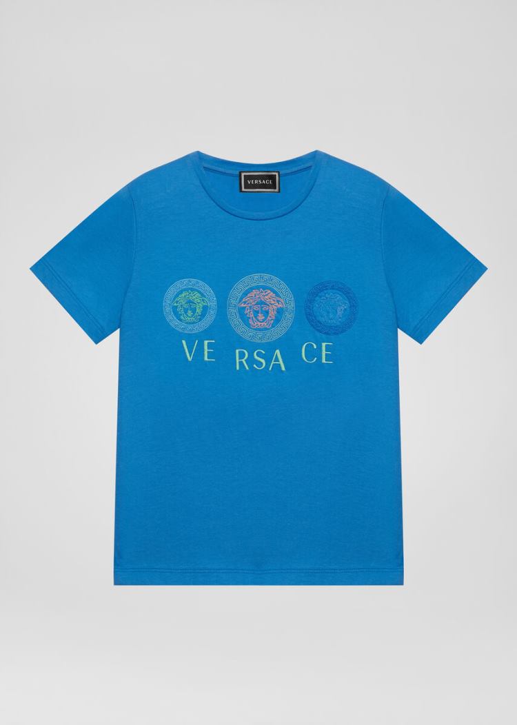 Versace Young Medusa Logo T Shirt μπλουζακια παιδικα μπλε | SP0UD7L