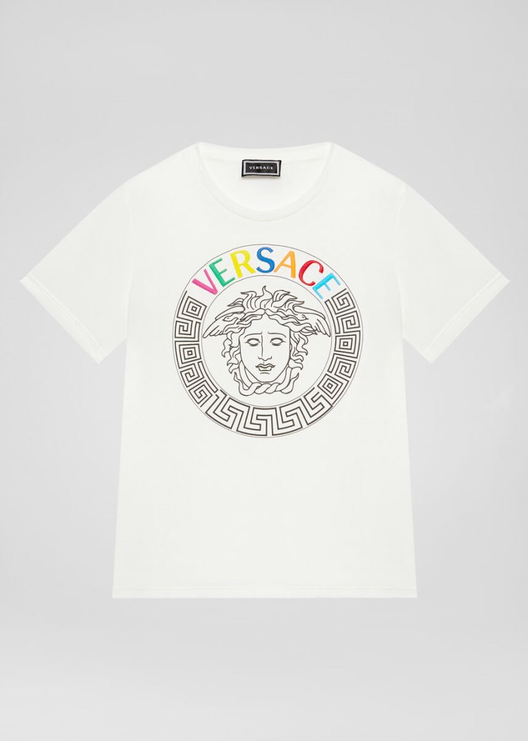 Versace Young Multicolor Medusa Logo T Shirt μπλουζακια παιδικα ασπρα | QU7L18D