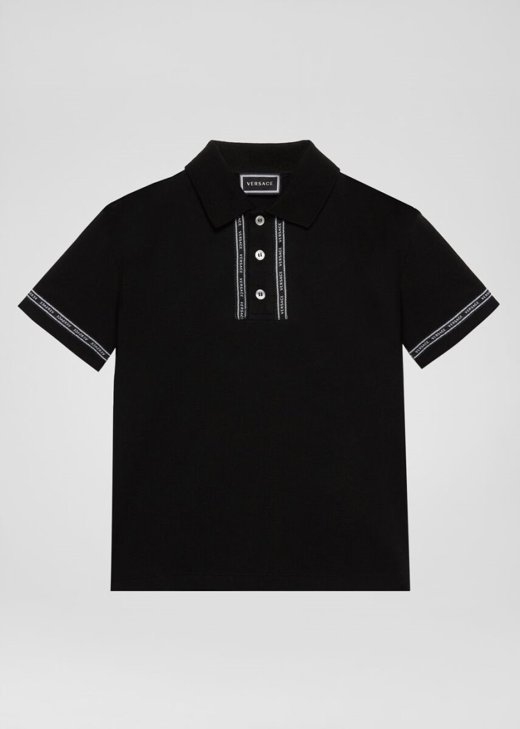 Versace Young Nastro Polo Shirt μπλουζακια πολο παιδικα μαυρα | AKCZ7IQ