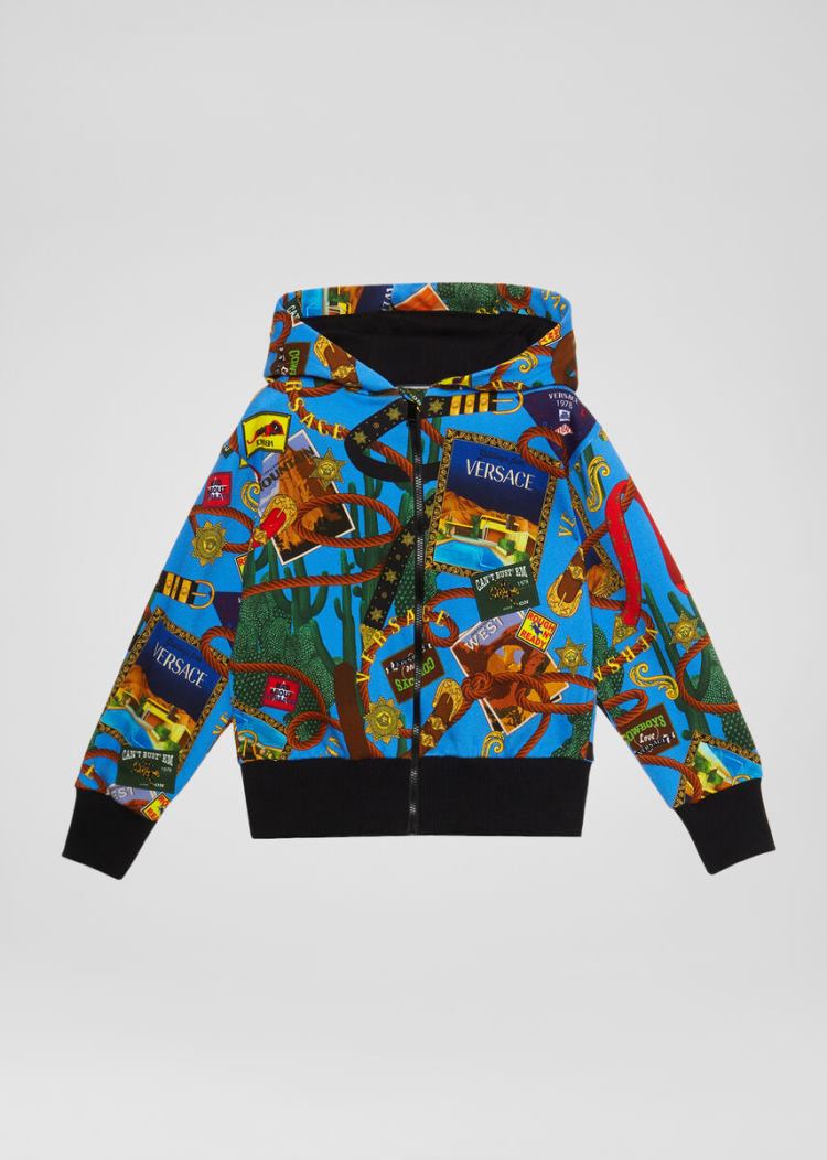 Versace Young Rodeo Kids Print Hoodie φουτερ με κουκουλα παιδικα Πολύχρωμο | X3L0Y1D