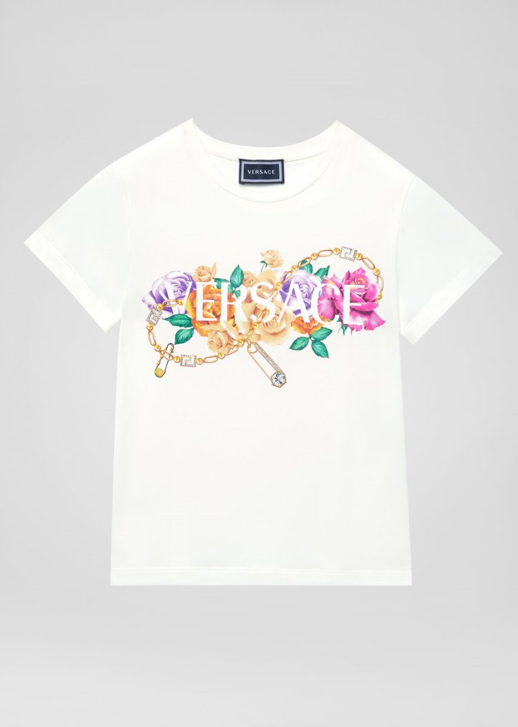 Versace Young Rose Jewel Logo T Shirt μπλουζακια παιδικα ασπρα | GQIAA1N