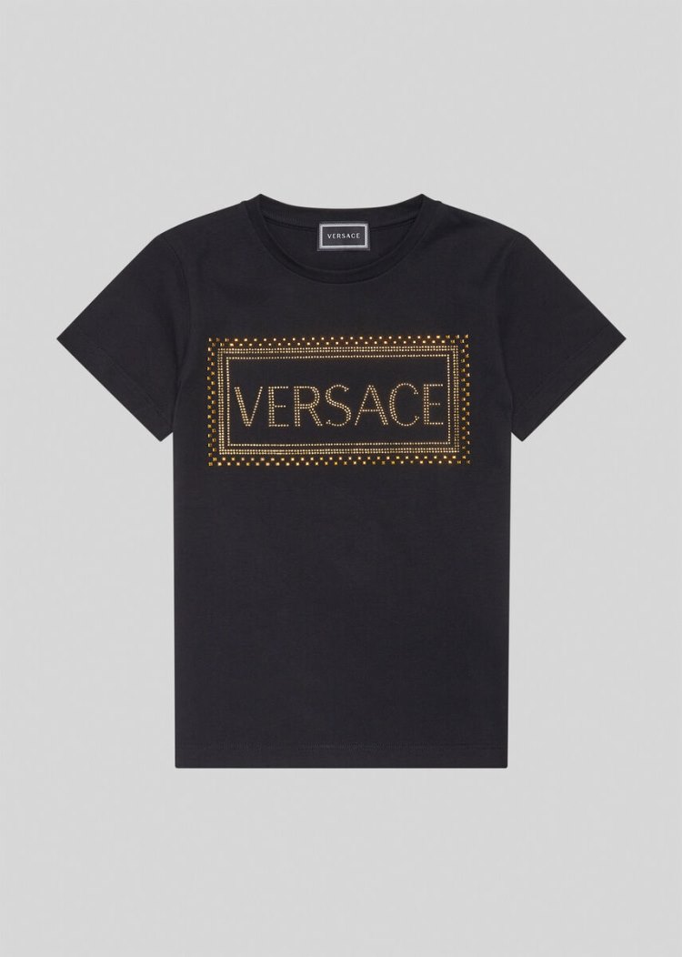 Versace Young Studded 90s Vintage Logo T Shirt μπλουζακια παιδικα μαυρα | K1Y5WG1