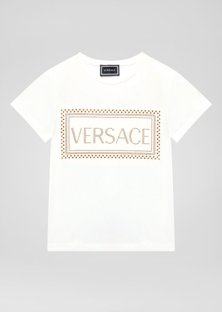 Versace Young Studded 90s Vintage Logo T Shirt μπλουζακια παιδικα ασπρα | O4L9DO0