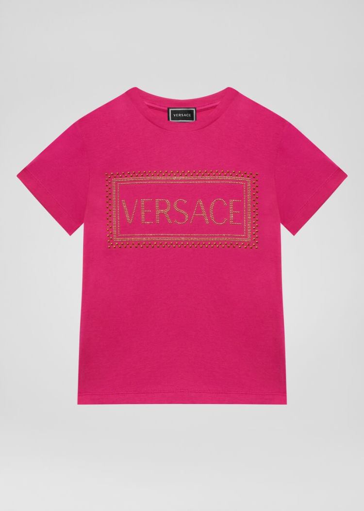 Versace Young Studded 90s Vintage Logo T Shirt μπλουζακια παιδικα ροζ | ZIV71R7