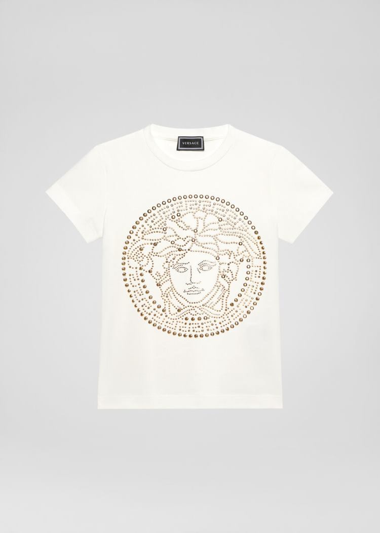 Versace Young Studded Medusa T Shirt μπλουζακια παιδικα ασπρα | MEWK3KH