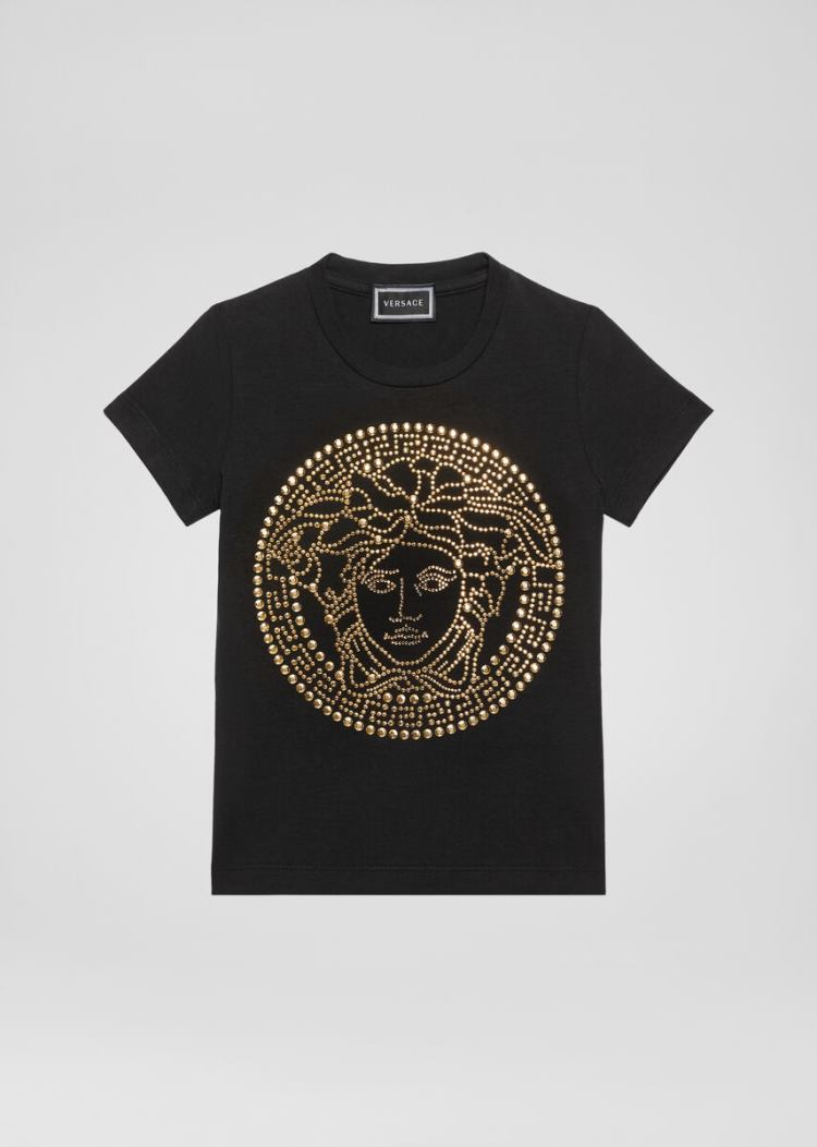 Versace Young Studded Medusa T Shirt μπλουζακια παιδικα μαυρα | SOUQBL3