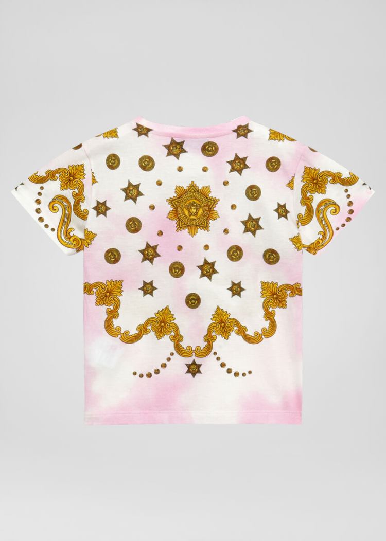 Versace Young Tie-Dye Barocco Western Print T Shirt μπλουζακια παιδικα ροζ | AI14T2H