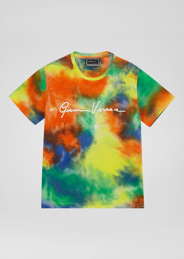 Versace Young Tie-Dye Print GV Signature T Shirt μπλουζακια παιδικα Πολύχρωμο | N99K4GG