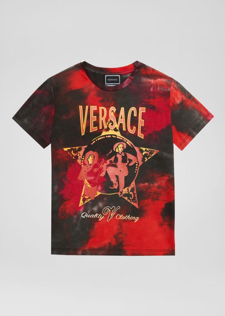 Versace Young Tie-Dye Print Western Logo T Shirt μπλουζακια παιδικα Πολύχρωμο | LQ2NUJI