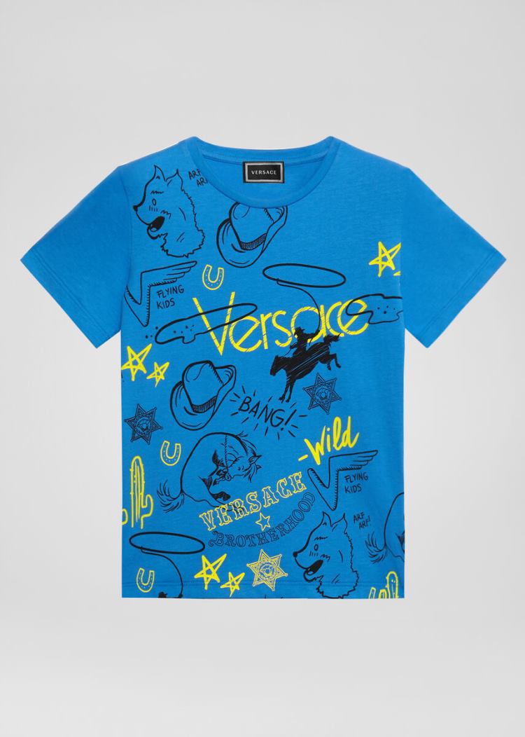 Versace Young Western Motif T Shirt μπλουζακια παιδικα μπλε | I182EBD