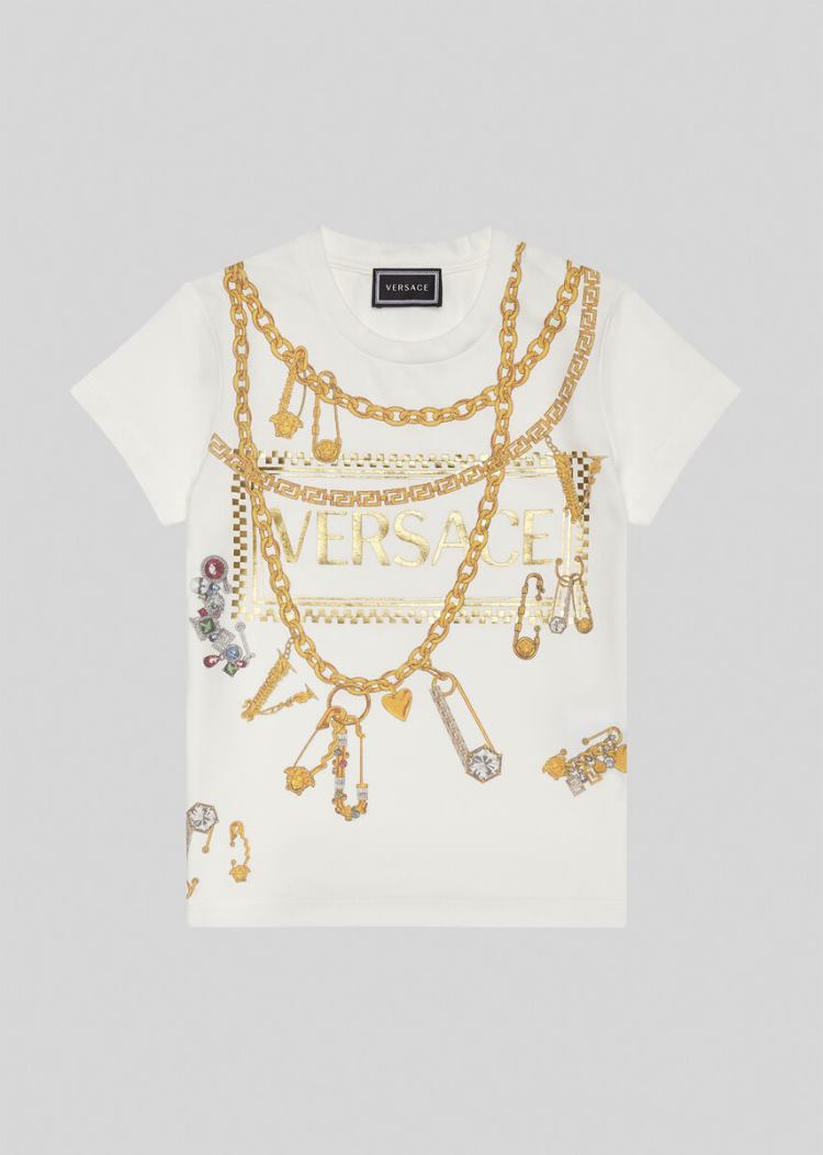 Versace Young Ασφαλείας Pin Logo T Shirt μπλουζακια παιδικα ασπρα | K6I3O4N