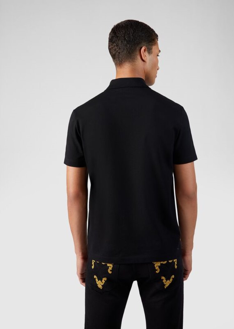 Versace Ασφαλείας Pin Embroidered Polo Shirt μπλουζακια πολο ανδρικα μαυρα | OYELT9Y