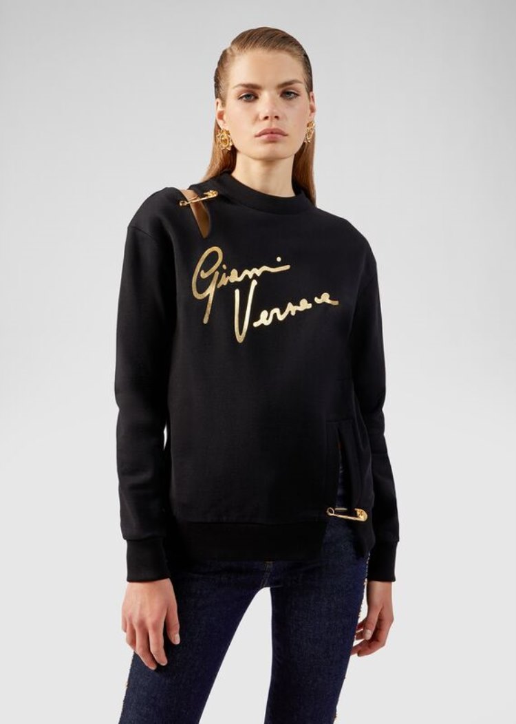 Versace Ασφαλείας Pin GV Signature Sweatshirt Φούτερ γυναικεια μαυρα | VGW0NNQ