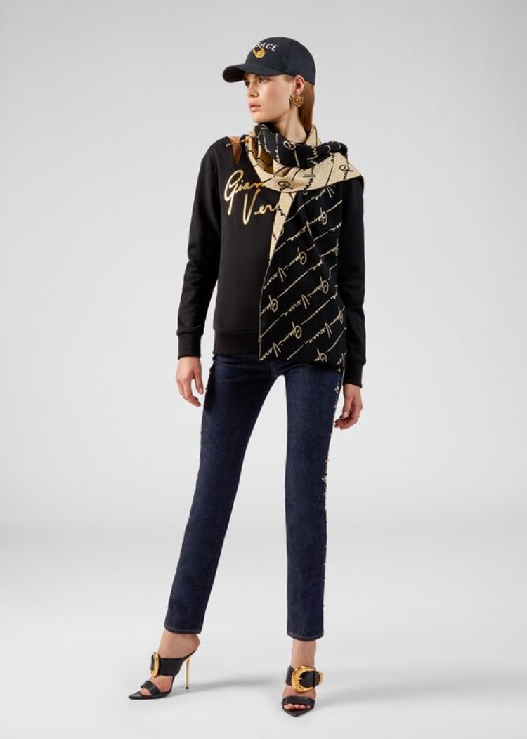 Versace Ασφαλείας Pin GV Signature Sweatshirt Φούτερ γυναικεια μαυρα | VGW0NNQ