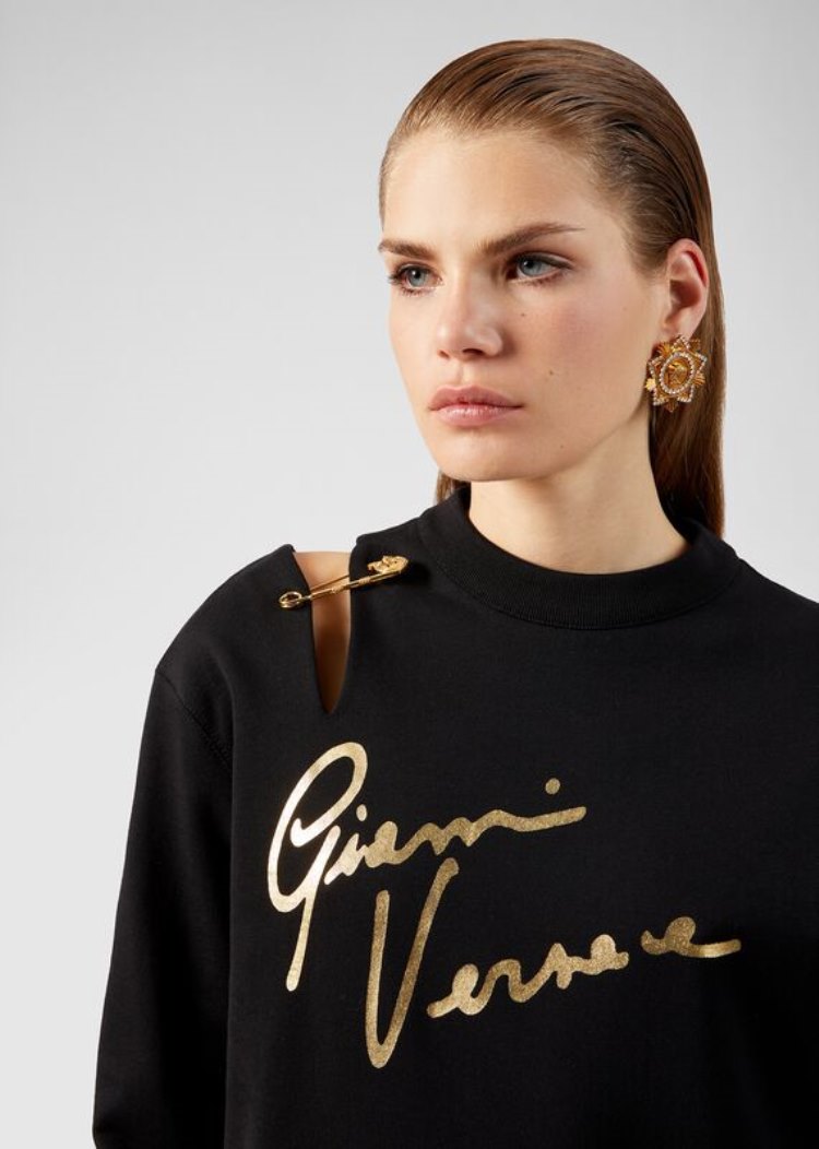 Versace Ασφαλείας Pin GV Signature Sweatshirt Φούτερ γυναικεια μαυρα | VGW0NNQ