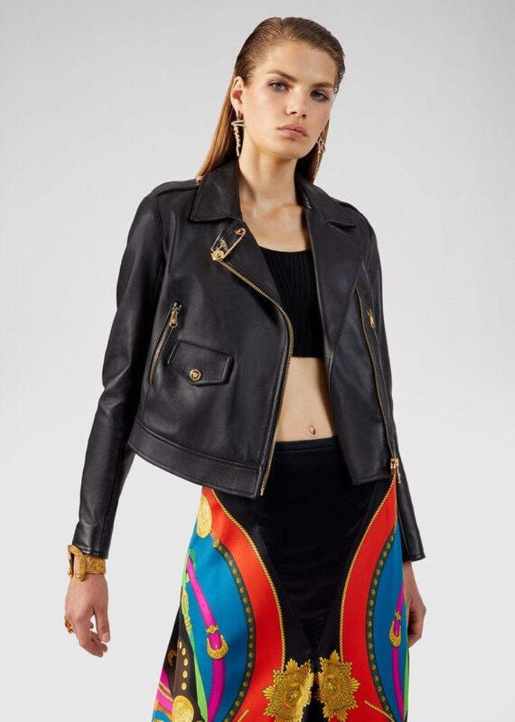 Versace Ασφαλείας Pin Nappa δερματινα Jacket μπουφαν γυναικεια μαυρα | T6MJ613