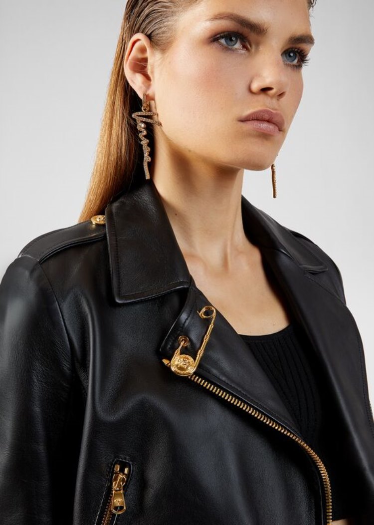 Versace Ασφαλείας Pin Nappa δερματινα Jacket μπουφαν γυναικεια μαυρα | T6MJ613