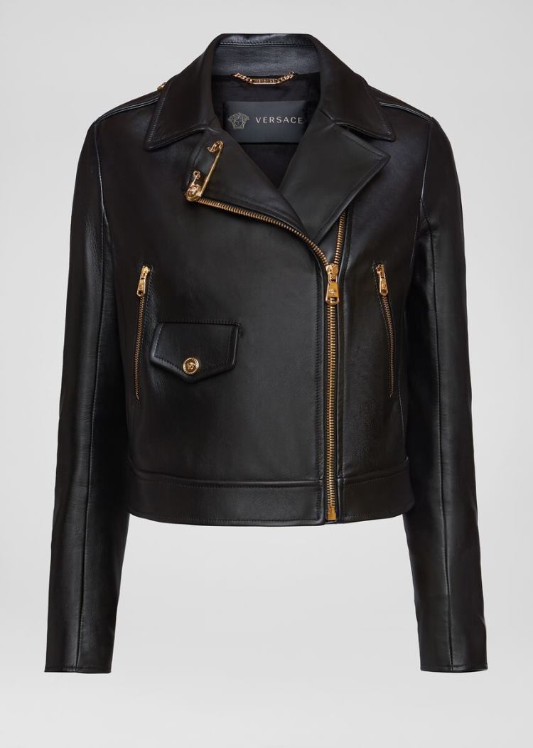 Versace Ασφαλείας Pin Nappa δερματινα Jacket μπουφαν γυναικεια μαυρα | T6MJ613