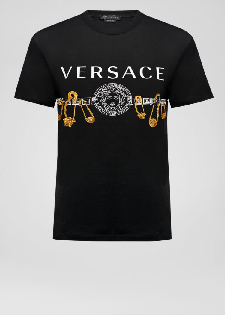 Versace Ασφαλείας Pin Print T Shirt μπλουζακια ανδρικα μαυρα | U796RKQ