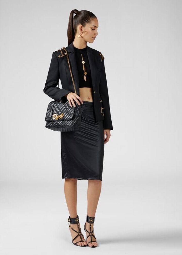 Versace Ασφαλείας Pin Wool Blazer Μπλέιζερ γυναικεια μαυρα | IQH1FEI
