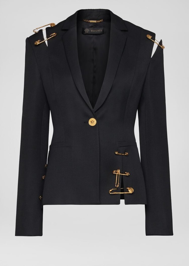 Versace Ασφαλείας Pin Wool Blazer Μπλέιζερ γυναικεια μαυρα | IQH1FEI