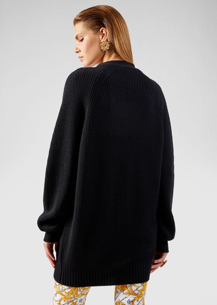 Versace Ασφαλείας Pin Wool Cardigan Πουλόβερ γυναικεια μαυρα | ODPUL71
