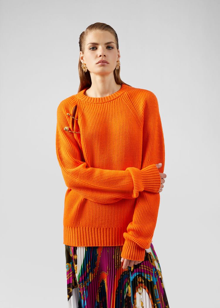 Versace Ασφαλείας Pin Wool πουλοβερ Πουλόβερ γυναικεια πορτοκαλι | 0G7LA32