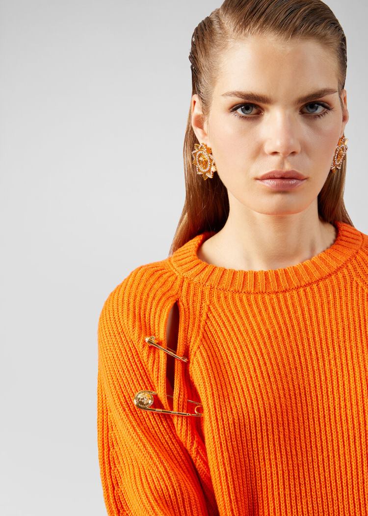 Versace Ασφαλείας Pin Wool πουλοβερ Πουλόβερ γυναικεια πορτοκαλι | 0G7LA32