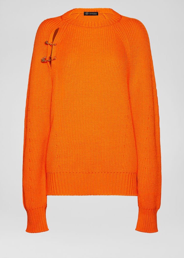 Versace Ασφαλείας Pin Wool πουλοβερ Πουλόβερ γυναικεια πορτοκαλι | 0G7LA32