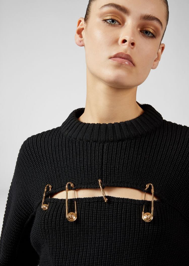 Versace Ασφαλείας Pin Wool πουλοβερ Πουλόβερ γυναικεια μαυρα | G6IZCSD