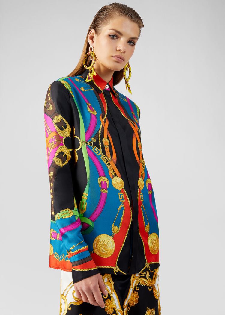 Versace Μπλούζες Barocco Rodeo Print Silk Shirt πουκαμισα γυναικεια Πολύχρωμο | NI6XVEH